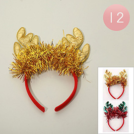 12PCS - Christmas Tinsel Reindeer Antler Headbands