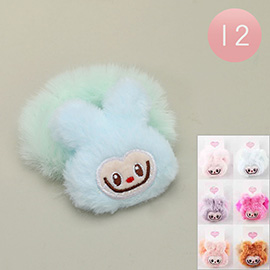 12PCS - Fuzzy Plush Cute Monster Bunny Character Hair Scrunchies
