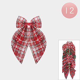 12PCS - Oversized Holiday Plaid Bow Hair Clips