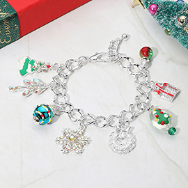 Snowflake Gift Christmas Wreath Festive Holiday Themed Charm Bracelet