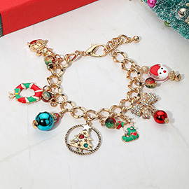 Christmas Tree Santa Stocking Bow Festive Holiday Themed Charm Bracelet