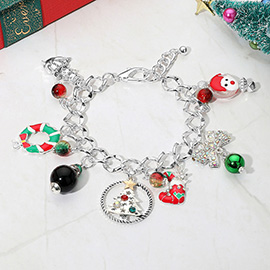 Christmas Tree Santa Stocking Bow Festive Holiday Themed Charm Bracelet