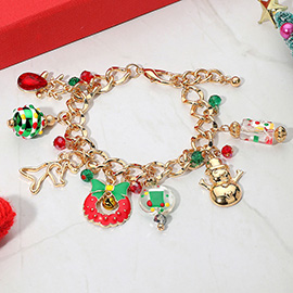 Christmas Wreath Snowman Reindeer Festive Holiday Themed Charm Bracelet