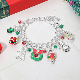 Christmas Wreath Snowman Reindeer Festive Holiday Themed Charm Bracelet