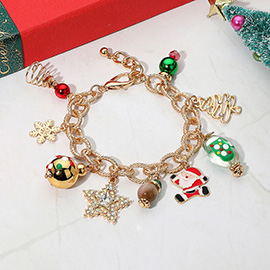 Christmas Tree Santa Star Snowflake Festive Holiday Themed Charm Bracelet