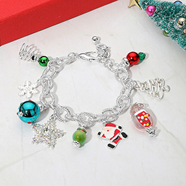Christmas Tree Santa Star Snowflake Festive Holiday Themed Charm Bracelet
