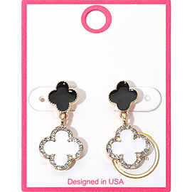 Rhinestone Accented Quatrefoil Drop Earrings