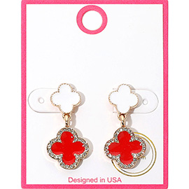 Rhinestone Accented Quatrefoil Drop Earrings