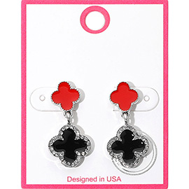 Rhinestone Accented Quatrefoil Drop Earrings