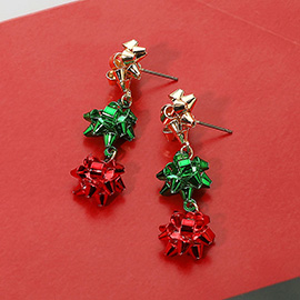 Multi Christmas Gift Bow Drop Earrings