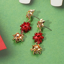 Multi Christmas Gift Bow Drop Earrings