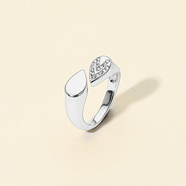 Teardrop Crystal Tip Stainless Steel Adjustable Ring