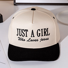 JUST A GIRL Message Embroidered Five Panel Canvas Snapback Baseball Cap