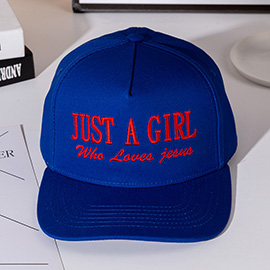 JUST A GIRL Message Embroidered Five Panel Canvas Snapback Baseball Cap