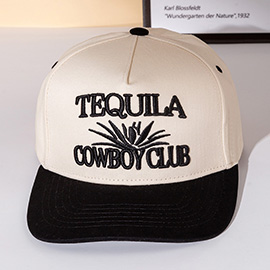 TEQUILA COWBOY Message Embroidered Five Panel Canvas Snapback Baseball Cap