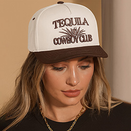 TEQUILA COWBOY Message Embroidered Five Panel Canvas Snapback Baseball Cap