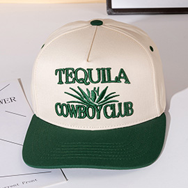 TEQUILA COWBOY Message Embroidered Five Panel Canvas Snapback Baseball Cap