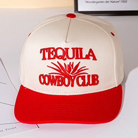 TEQUILA COWBOY Message Embroidered Five Panel Canvas Snapback Baseball Cap