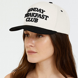 SUNDAY BREAKFAST CLUB Message Embroidered Five Panel Canvas Snapback Baseball Cap