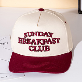 SUNDAY BREAKFAST CLUB Message Embroidered Five Panel Canvas Snapback Baseball Cap