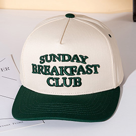 SUNDAY BREAKFAST CLUB Message Embroidered Five Panel Canvas Snapback Baseball Cap