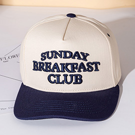 SUNDAY BREAKFAST CLUB Message Embroidered Five Panel Canvas Snapback Baseball Cap