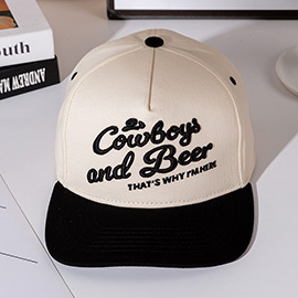 COWBOY AND BEER Message Embroidered Five Panel Canvas Snapback Baseball Cap
