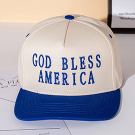 GOD BLESS AMERICA Message Embroidered Five Panel Canvas Snapback Baseball Cap