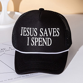 JESUS SAVES I SPEND Message Embroidered Five Panel Canvas Snapback Baseball Cap