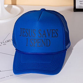 JESUS SAVES I SPEND Message Embroidered Five Panel Canvas Snapback Baseball Cap