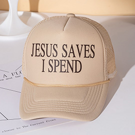 JESUS SAVES I SPEND Message Embroidered Five Panel Canvas Snapback Baseball Cap