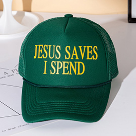 JESUS SAVES I SPEND Message Embroidered Five Panel Canvas Snapback Baseball Cap
