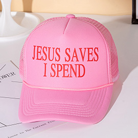 JESUS SAVES I SPEND Message Embroidered Five Panel Canvas Snapback Baseball Cap
