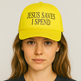 JESUS SAVES I SPEND Message Embroidered Five Panel Canvas Snapback Baseball Cap