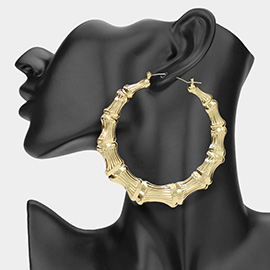 Oversized Metal Bamboo Pin Catch Hoop Earrings