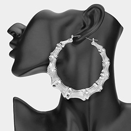 Oversized Metal Bamboo Pin Catch Hoop Earrings