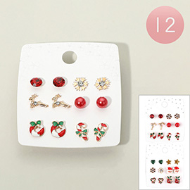 12 SET OF 6 - Christmas Theme Stud Earring Set