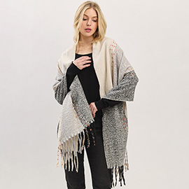 Fringe Hem Woven Poncho Wrap