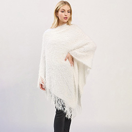 Fringe Hem Fuzzy Knit Poncho