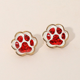 Glitter Paw Print GameDay Stud Earrings