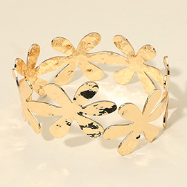 Hammered Metal Flower Cutout Cuff Bracelet