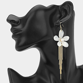 Crystal Accent Fringe Tassel Floral Statement Earrings