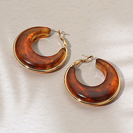 Stainless Steel Gold Trimmed Chunky Resin Hoop Earrings