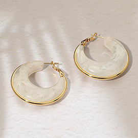 Stainless Steel Gold Trimmed Chunky Resin Hoop Earrings