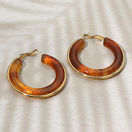 Stainless Steel Gold Trimmed Chunky Resin Hoop Earrings