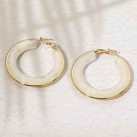 Stainless Steel Gold Trimmed Chunky Resin Hoop Earrings