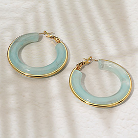 Stainless Steel Gold Trimmed Chunky Resin Hoop Earrings