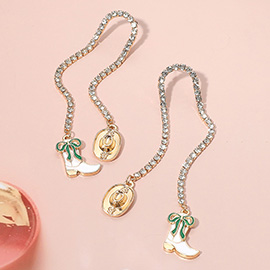 Western Chic Crystal Chain Cowboy Boot Hat Drop Earrings