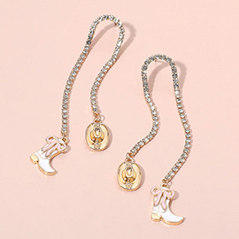 Western Chic Crystal Chain Cowboy Boot Hat Drop Earrings