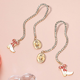 Western Chic Crystal Chain Cowboy Boot Hat Drop Earrings